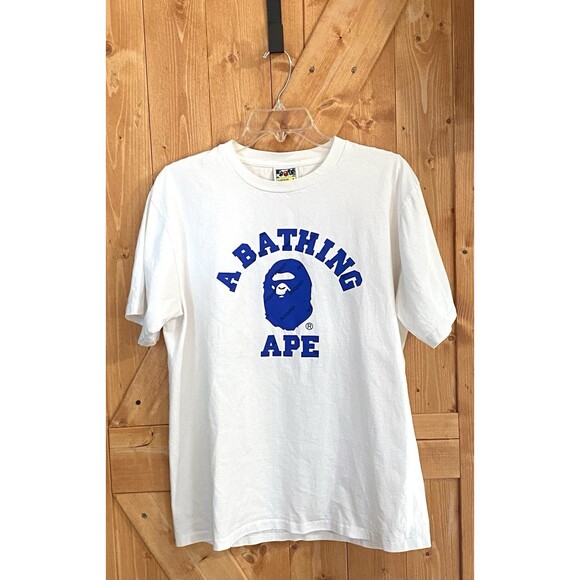 A Bathing Ape BAPE Hexagram College Tee White Blue Mens Large T-Shirt - Picture 1 of 12